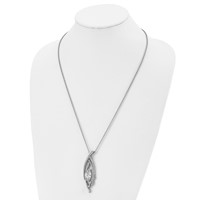 Stainless Steel Polished and Textured Necklace with CZ with 2in Ext, 24" view 4