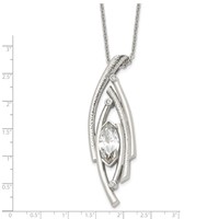 Stainless Steel Polished and Textured Necklace with CZ with 2in Ext, 24" view 5