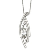 Stainless Steel Polished and Textured Necklace with CZ with 2in Ext, 24" view 1