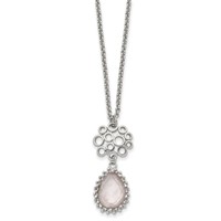 Stainless Steel Polished Rose Quartz 18in W 2in Ext Necklace view 1