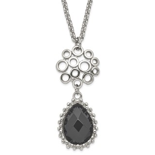 Stainless Steel Polished Circles & Teardrop Onyx w/2in ext. Necklace