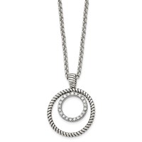 Stainless Steel Antiqued Polished & Textured Necklace with CZ Circle, 18" view 3