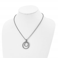 Stainless Steel Antiqued Polished & Textured Necklace with CZ Circle, 18" view 4