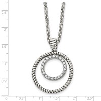 Stainless Steel Antiqued Polished & Textured Necklace with CZ Circle, 18" view 5