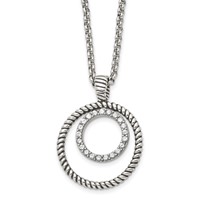 Stainless Steel Antiqued Polished & Textured Necklace with CZ Circle, 18" view 1