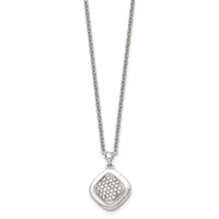 Stainless Steel Polished Necklace with CZ Square with 2in Ext, 18" view 3