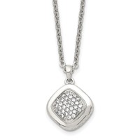 Stainless Steel Polished Necklace with CZ Square with 2in Ext, 18" view 1