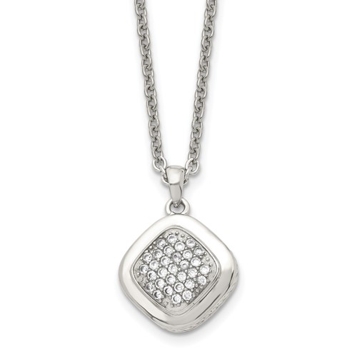 Stainless Steel Polished Necklace with CZ Square with 2in Ext, 18"