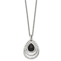 Chisel Stainless Steel Polished and Textured Black Onyx Pendant on an Cable Chain Necklace with a 2 Inch Extension, 18" view 3