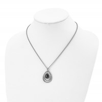 Chisel Stainless Steel Polished and Textured Black Onyx Pendant on an Cable Chain Necklace with a 2 Inch Extension, 18" view 4