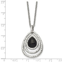 Chisel Stainless Steel Polished and Textured Black Onyx Pendant on an Cable Chain Necklace with a 2 Inch Extension, 18" view 5