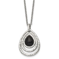 Chisel Stainless Steel Polished and Textured Black Onyx Pendant on an Cable Chain Necklace with a 2 Inch Extension, 18" view 1