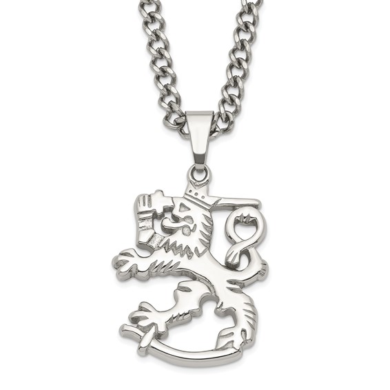 Stainless Steel Polished Lion w/ 2in ext. Necklace