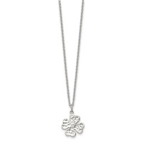 Stainless Steel Polished and Textured Necklace with Crystal Four Leaf Clover view 3
