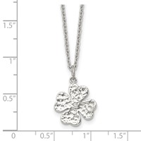 Stainless Steel Polished and Textured Necklace with Crystal Four Leaf Clover view 5
