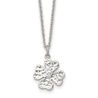 Stainless Steel Polished and Textured Necklace with Crystal Four Leaf Clover view 1