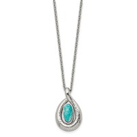 Stainless Steel Polished Textured Synthetic Dyed Jade Necklace with Ext., 2" view 3