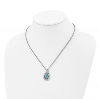 Stainless Steel Polished Textured Synthetic Dyed Jade Necklace with Ext., 2" view 4