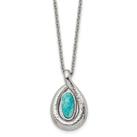 Stainless Steel Polished Textured Synthetic Dyed Jade Necklace with Ext., 2" view 1
