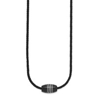Chisel Stainless Steel Polished Black IP-plated Leather Cord Necklace, 20" view 3
