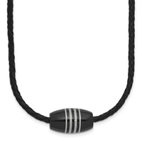 Chisel Stainless Steel Polished Black IP-plated Leather Cord Necklace, 20" view 1