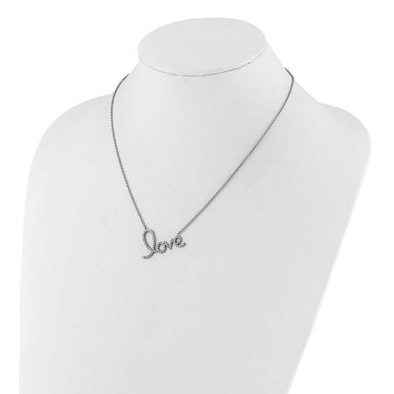 Stainless Steel Polished CZ Love Necklace