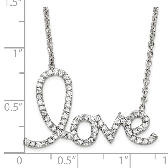 Stainless Steel Polished CZ Love Necklace