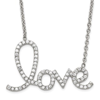 Stainless Steel Polished CZ Love Necklace