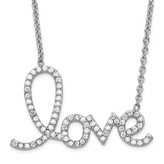 Stainless Steel Polished CZ Love Necklace