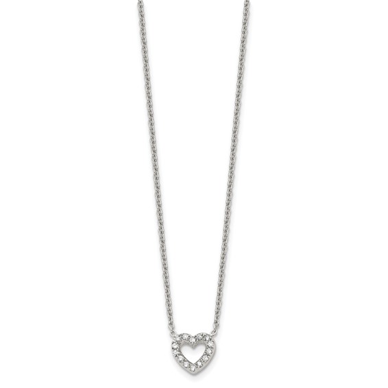 Chisel Stainless Steel Polished CZ Open Heart on an 18 inch Cable Chain Necklace