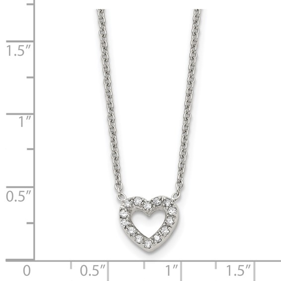 Chisel Stainless Steel Polished CZ Open Heart on an 18 inch Cable Chain Necklace