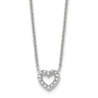 Chisel Stainless Steel Polished CZ Open Heart on an 18 inch Cable Chain Necklace