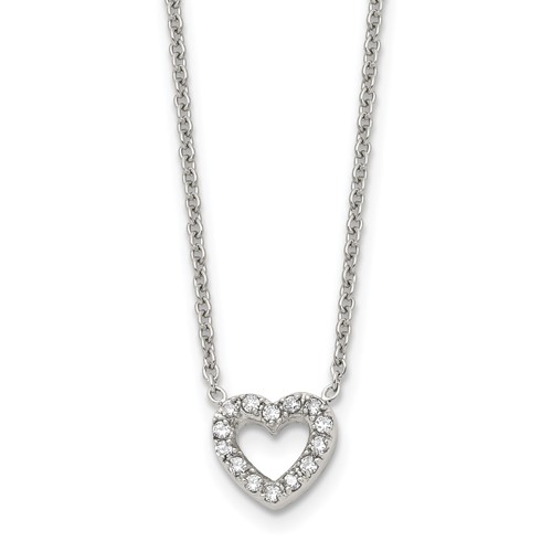 Chisel Stainless Steel Polished CZ Open Heart on an Cable Chain Necklace, 18"