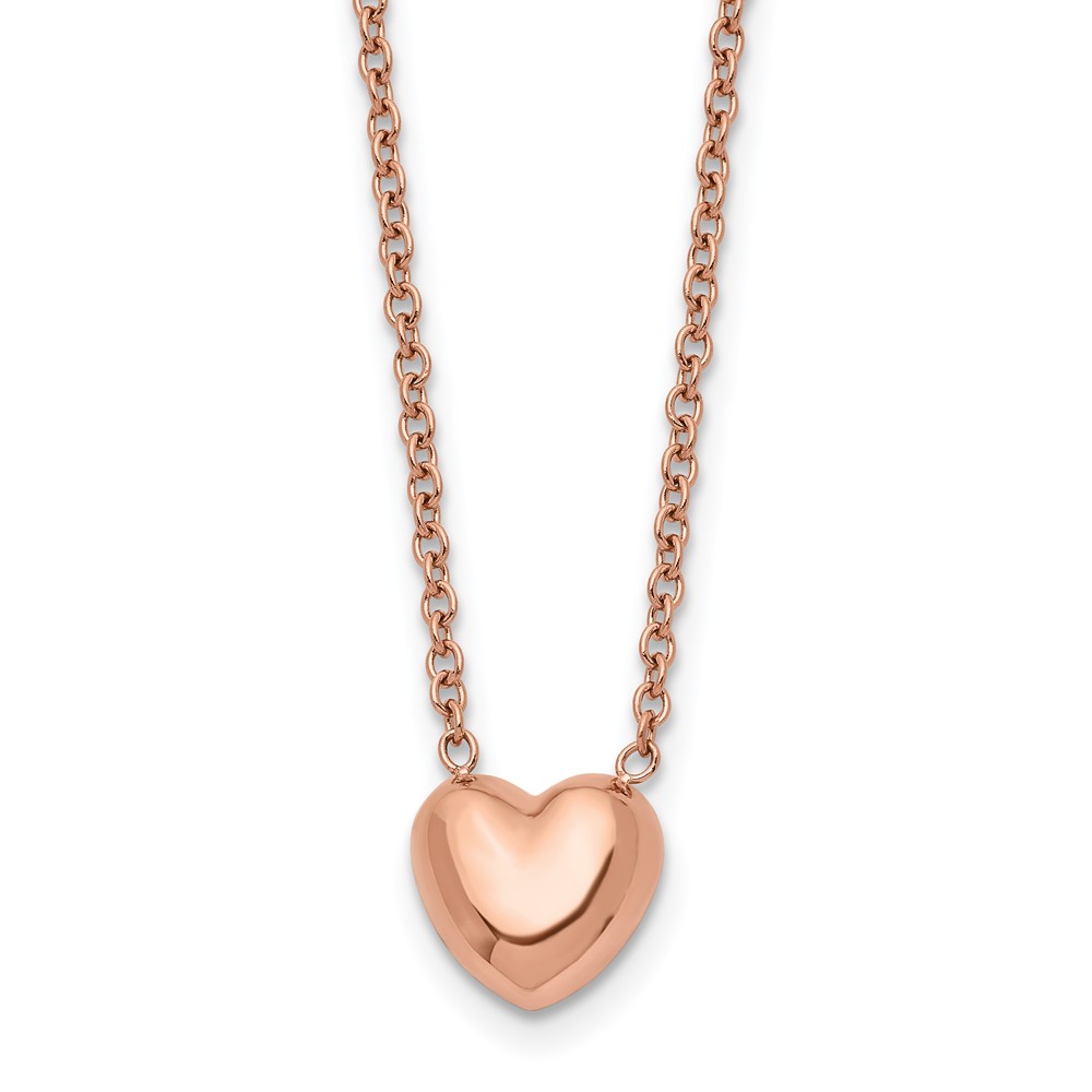 Stainless Steel Polished Rose IP-plated Heart 17.5in Necklace