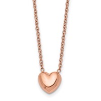 Chisel Stainless Steel Polished Rose IP-plated Heart on a Cable Chain Necklace, 17.5" view 1