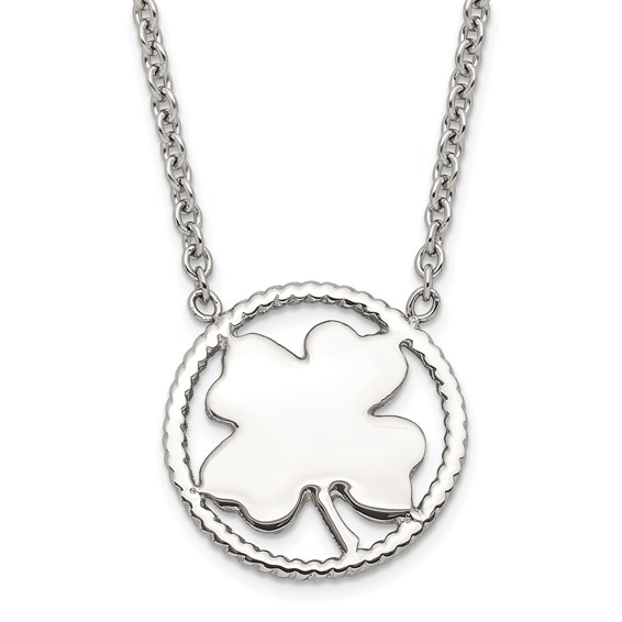 Stainless Steel Polished Four Leaf Clover Necklace