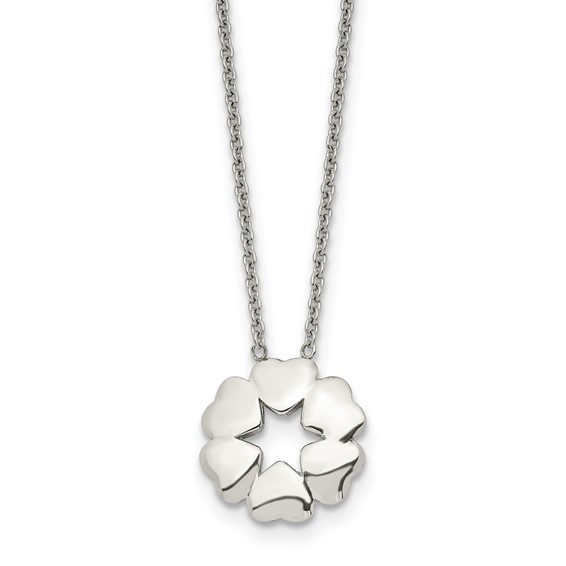 Stainless Steel Polished Circle of Hearts 18.5in Necklace