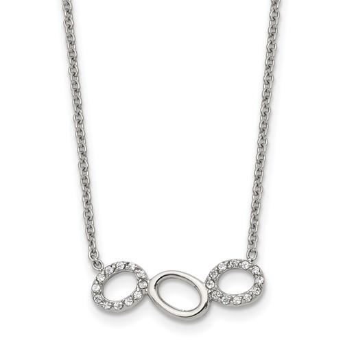 Stainless Steel Polished Necklace with CZ Circles, 18"