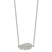 Stainless Steel Polished Necklace with CZ Leaf, 18" view 3