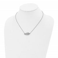Stainless Steel Polished Necklace with CZ Leaf, 18" view 4