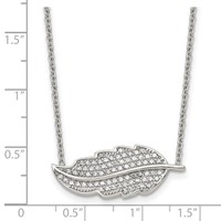 Stainless Steel Polished Necklace with CZ Leaf, 18" view 5