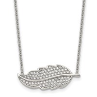 Stainless Steel Polished Necklace with CZ Leaf, 18" view 1