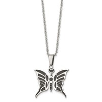 Stainless Steel Polished Enameled Butterfly Necklace, 20" view 3