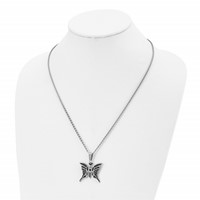 Stainless Steel Polished Enameled Butterfly Necklace, 20" view 4