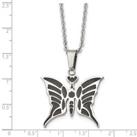 Stainless Steel Polished Enameled Butterfly Necklace, 20" view 5