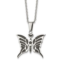 Stainless Steel Polished Enameled Butterfly Necklace, 20" view 1