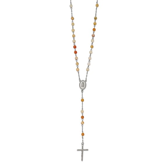 Chisel Stainless Steel Polished with Agate Beads 31 inch Rosary Necklace