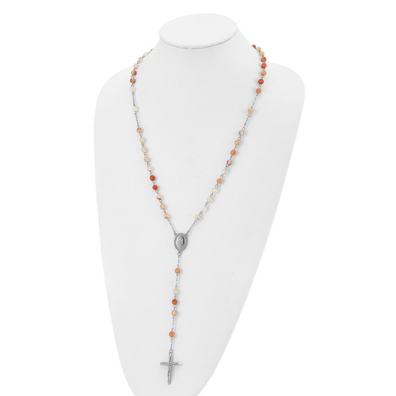 Chisel Stainless Steel Polished with Agate Beads 31 inch Rosary Necklace