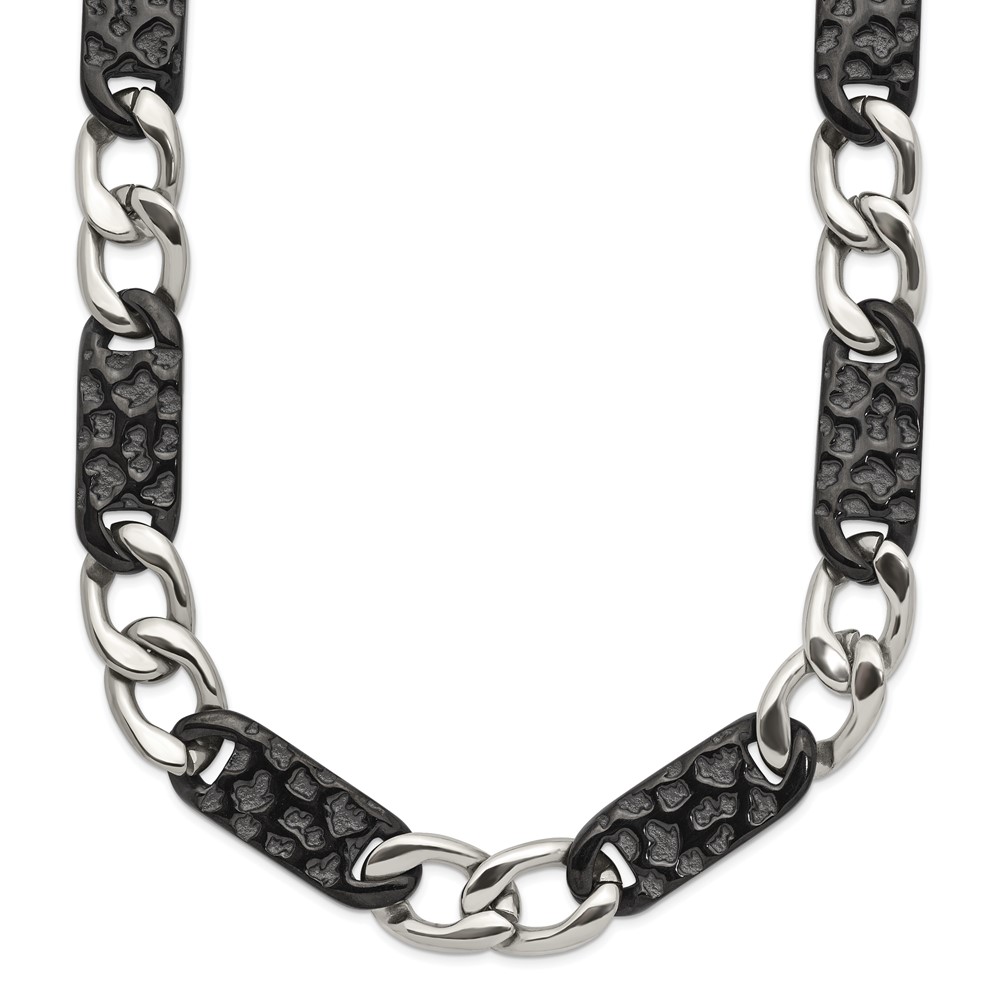 Stainless Steel Polished Black IP-plated Link 24in Necklace