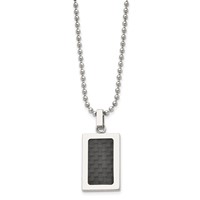 Stainless Steel Polished with Black Carbon Fiber Inlay Rectangle Necklac, 22" view 3